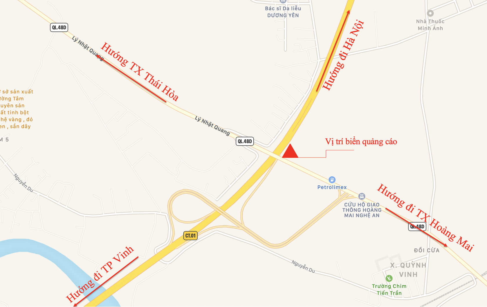 Biển quảng cáo tại nút giao Cao tốc Bắc Nam – Quốc lộ 48D